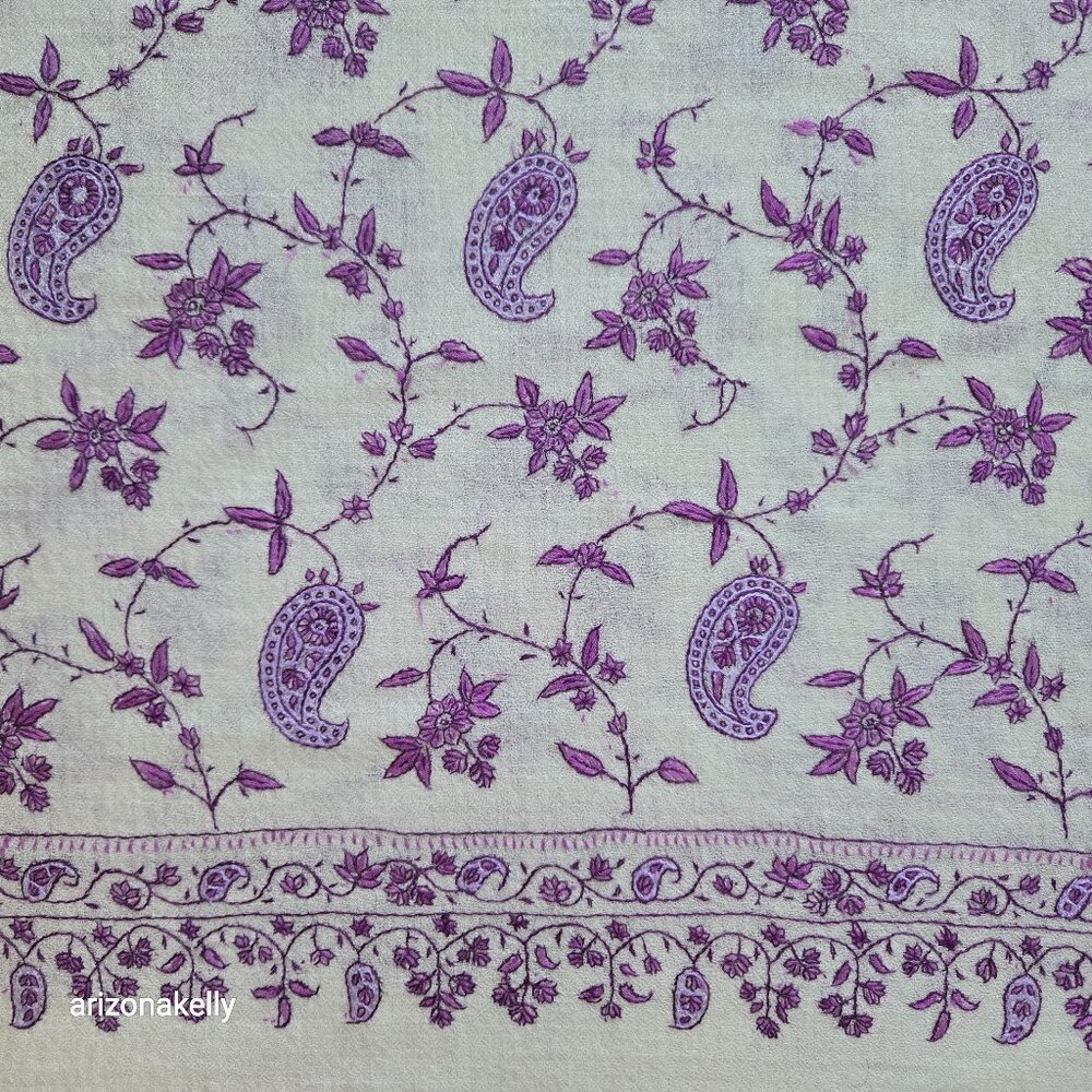 NWOT Cashmere Lightweight Scarf with Purple Embroidery - Picture 2 of 11